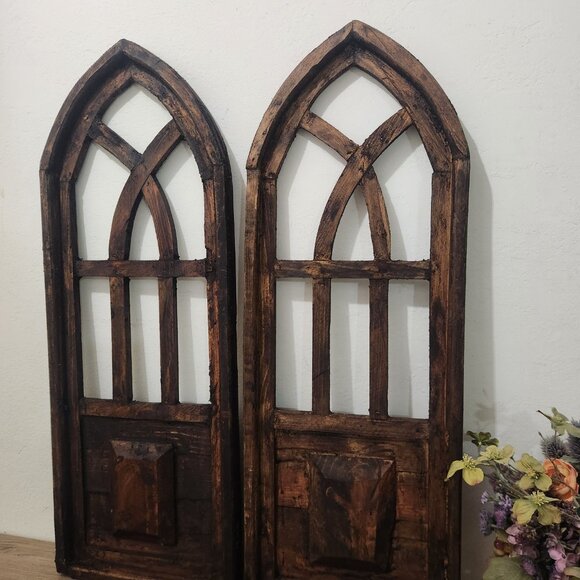 Arch Wood Frame Distress Brown Shabby Chic Remito Set of 2, 32" H - Picture 4 of 4